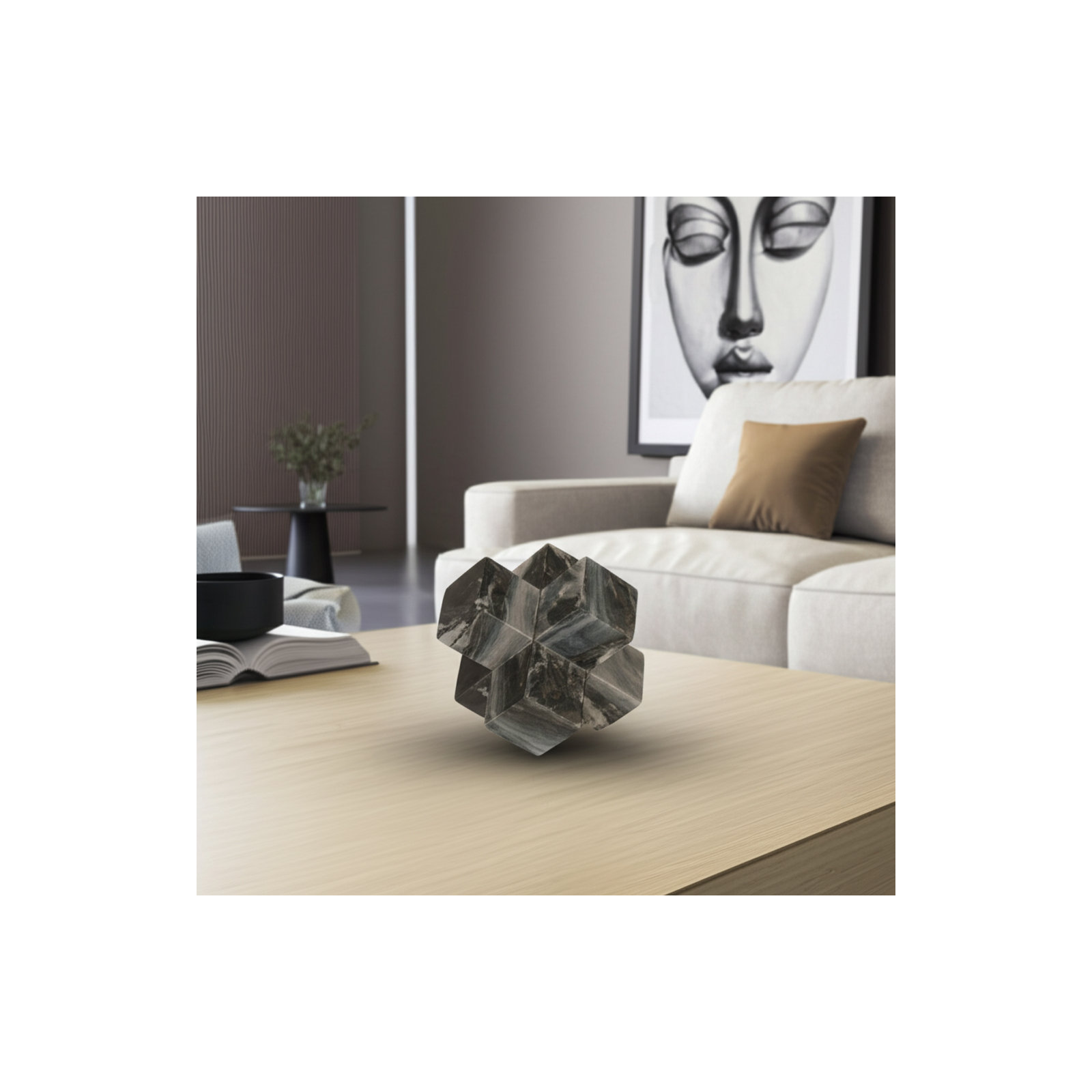Neutral Contemporary Marble 7" Jack Sculpture, Black