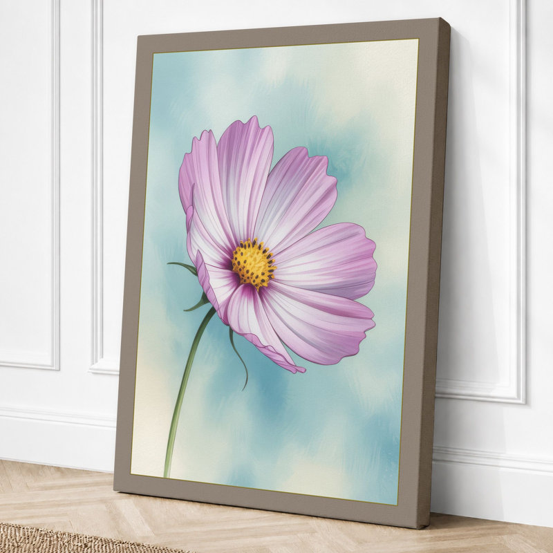 Pink Cosmos Bloom Botanical - Wrapped Canvas, 30x20 - 76.2 x 50.8 cm, Taupe Border