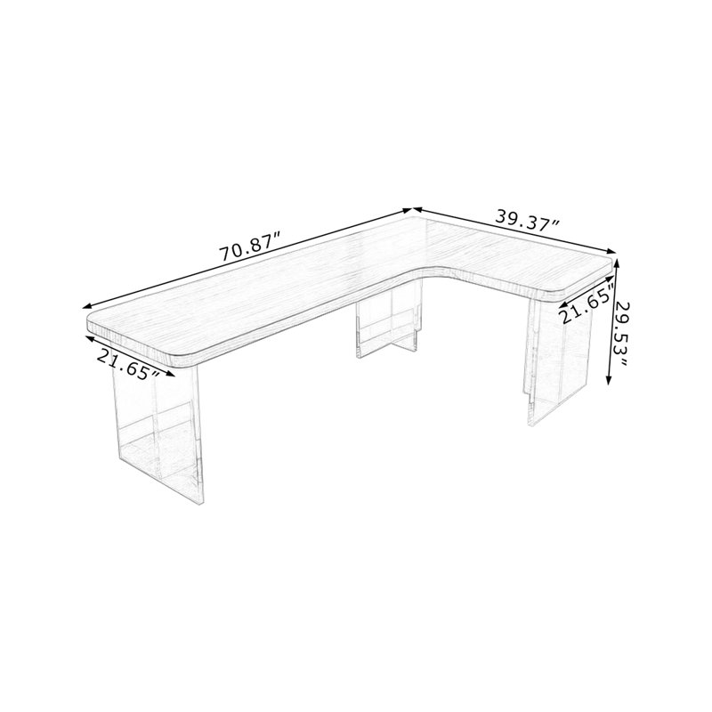 Walnut L-Shaped Solid Wood Writing desk, 29.53"H*70.87"W*39.37"D, Right
