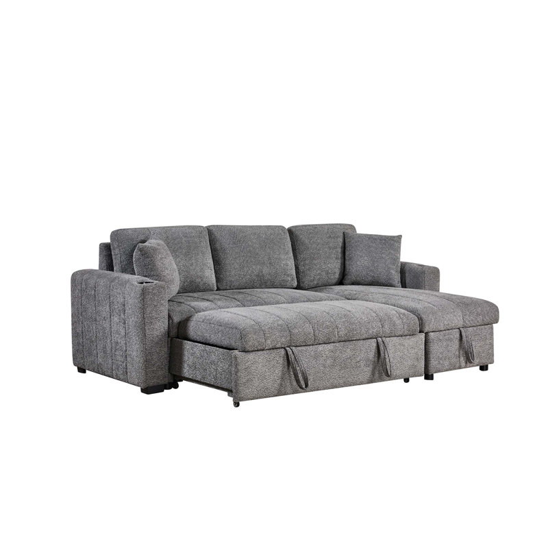 Canapé d'angle réversible convertible avec méridienne de rangement et ports de chargement USB