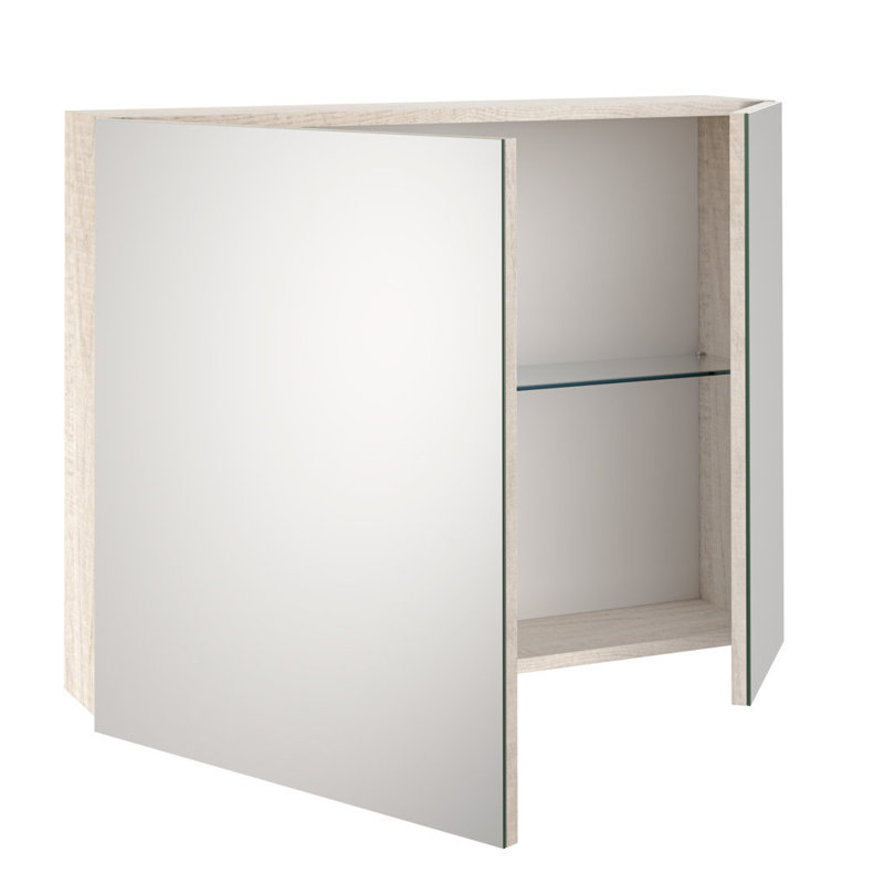 Evandra Surface Mirrored Bathroom Cabinets with Mirror and 1, 70" H x 90" W x 20" D, Sherwood Oak