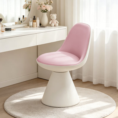 Chaise de coiffeuse pivotante à 360° en similicuir noir, dossier mi-haut, sans roulettes, idéale pour la chambre ou le salon.