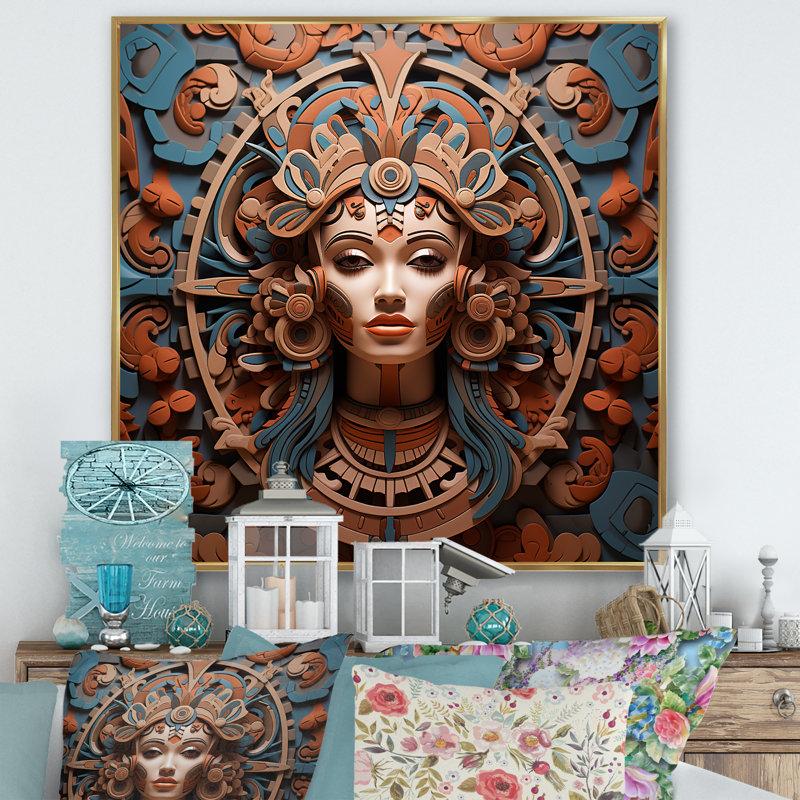 «Mesoamerican Terracotta Mask», reproduction d'art sur toile, H 16 po x l 16 po x P 1 po, Cadre flottant doré