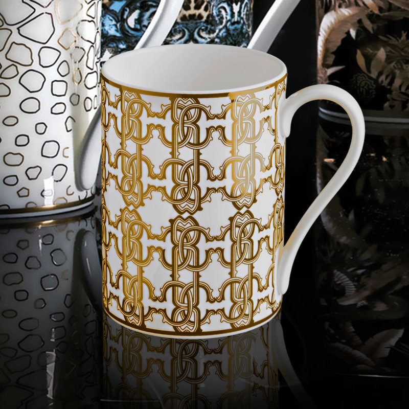 Mug Cup MONOGRAM in Luxury Box diam. 2.5in, H 3.3in, cap. 12.5 oz, Gold