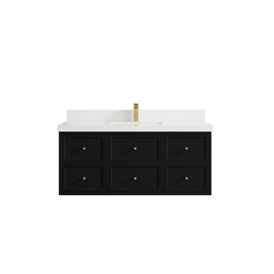 Roswell Floating 48 In. W X 22 In. D Single Sink Bathroom Vanity In Black With 2 In. White Quartz -  Willow Collections, RSW_FLT_BLK_WHQZ_48S