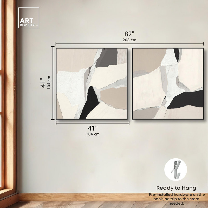 Stone Layers Set Canvas Print Neutral Wall Decor Set by Art Remedy, Black Frame, 12 x 12, H 41 po x l 41 po, Black Frame