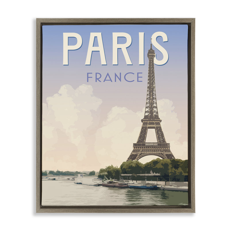 Cadre flottant Paris Tower Landmark, design par Victoria Barnes, H 21 po x l 17 po, Cadre flottant orme Montalcino