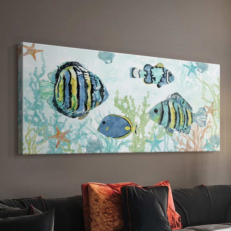 «Tropical Fish Hangout» - Toile tendue avec châssis - Prêt à accrocher, H 16 po x l 40 po