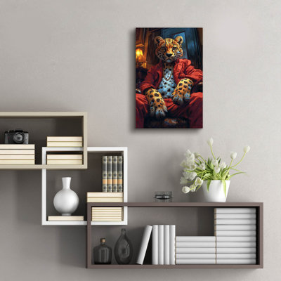 «Teenage Leopard In Red Dress» par Momart, art mural en verre acrylique