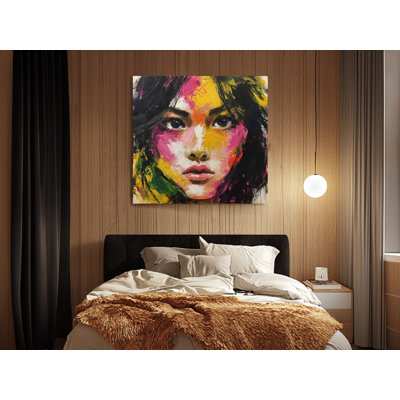 Abstrait, femme colorée sur toile, art contemporain empâtement, impression giclée multicolore pour la décoration intérieure