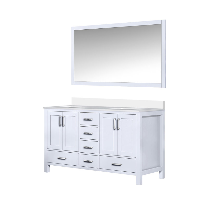 Meuble-lavabo double avec plateau en quartz et miroir Timeless