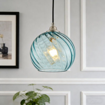 Glass Pendant Hanging Light With 7.87'' Striped Clear Glass Shade