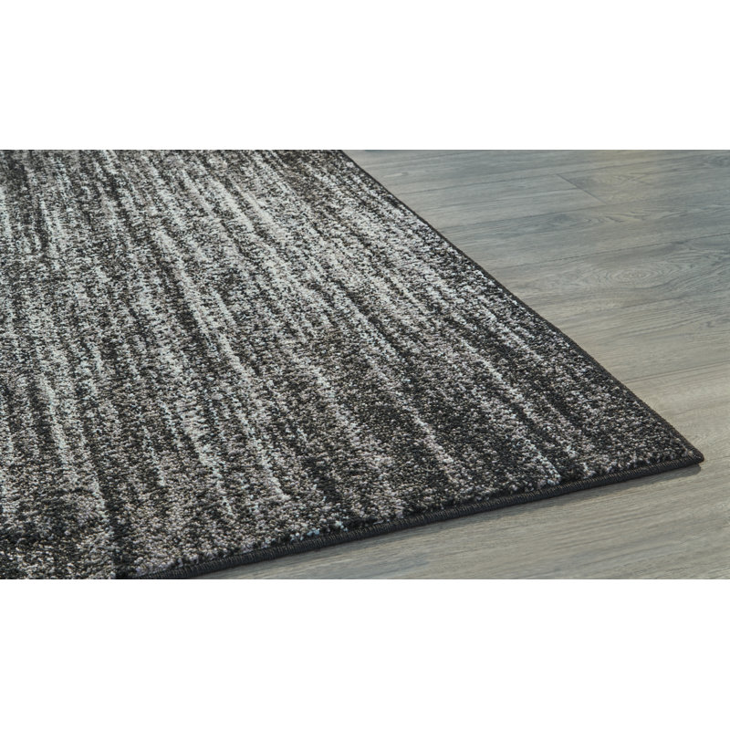 Black and White 8' x 10' Stain-Resistant Synthetic Stripe Rug