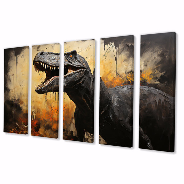 Trinx Vintage Jurassic Trex Portrait II - Dinosaur 5 Piece Wall Art ...