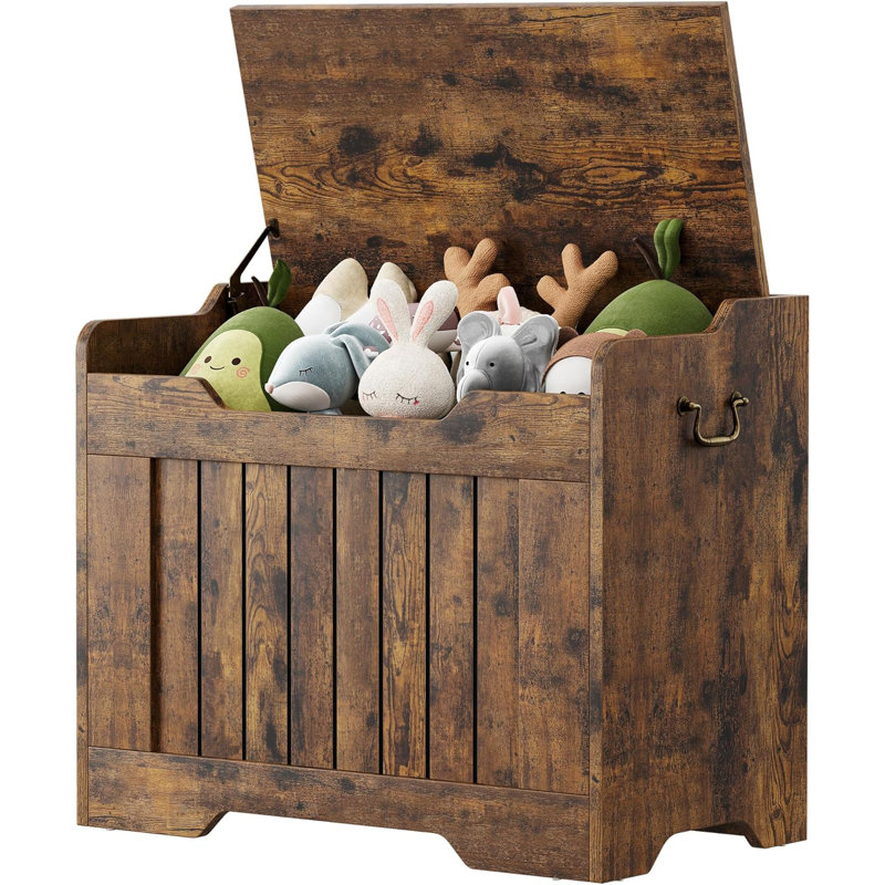 Storage Chest, 24.8inch Toy Chest, Kids Wood Large Toy Box, Storage Bench with Safety Hinge, Farmhouse Storage Trunk for Entryway, Living Room, Bedroom, Playroom