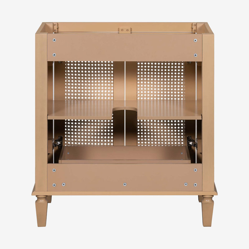 30 Inch Light Brown Wood Freestanding Bathroom Vanity with Cane Doors