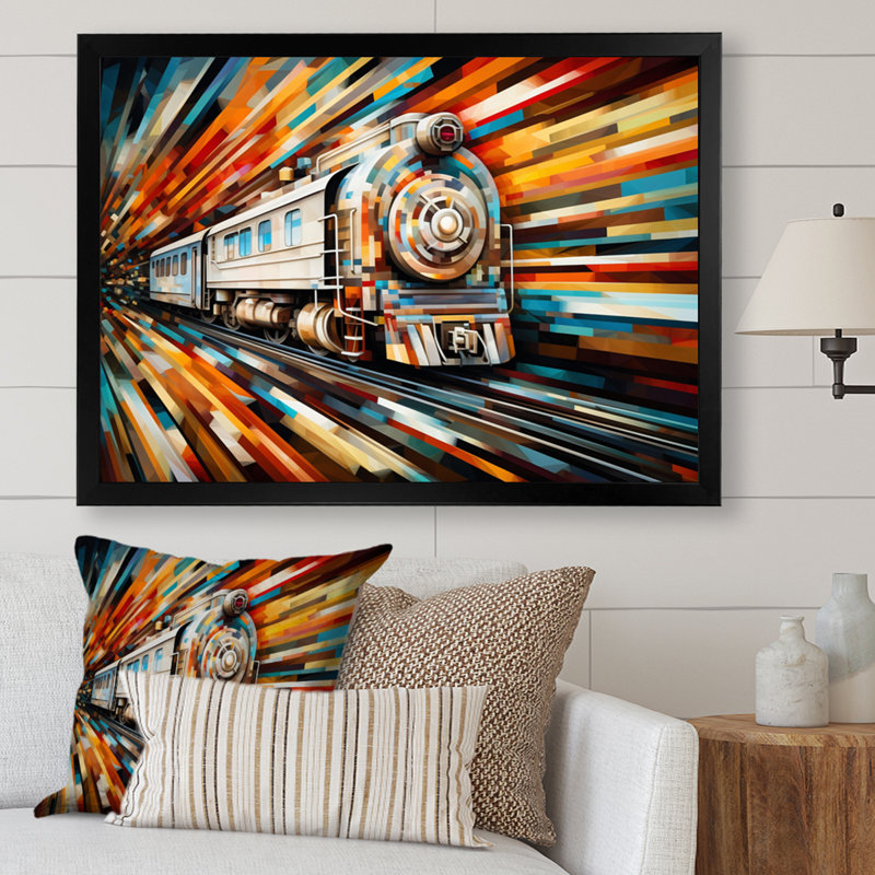 Abstract Train Geometric Express I - Transportation Wall Decor, H 12 po x l 20 po x P 1 po, Cadre photo noir