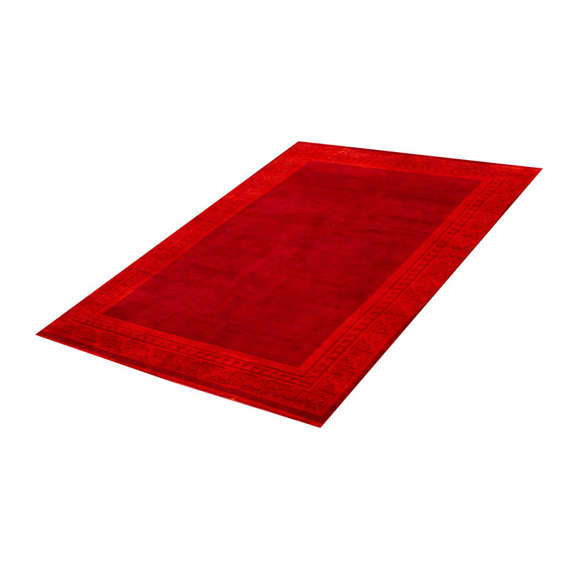 Tapis rouge foncé en laine noué à la main de conception unique 5 pi 10 po x 7 pi 11 po