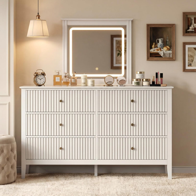 6 Drawer Dresser With Lighted Mirror, White
