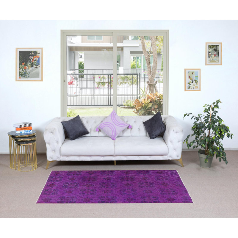 Tapis mauve à motif floral noué à la main 3,6 x 6,4 pi 3,6 po