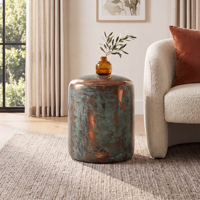 Kiersten Steel Top End Table, Green Patina