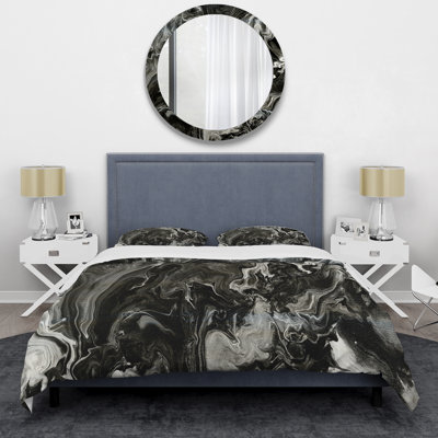 Ensemble de housse de couette abstraite en polyester peint à la main en marbre acrylique