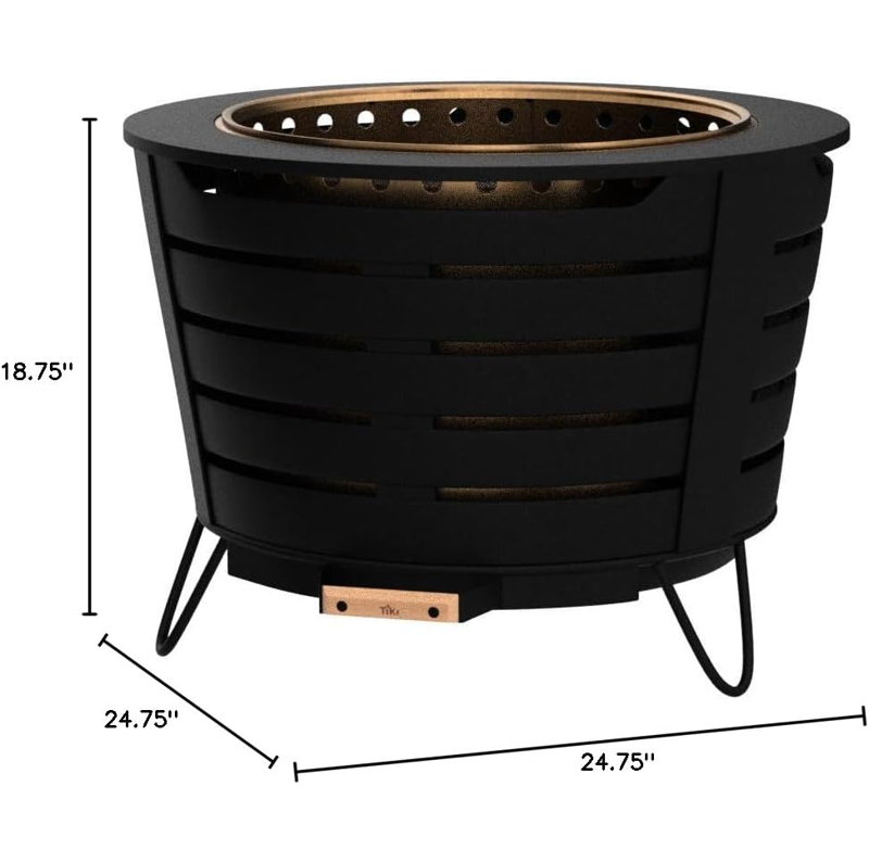 Brand Smokeless 25 in. Patio Fire Pit, Wood Burning Outdoor Fire Pit - Includes Wood Pack, Modern Design with Removable Ash Pan and Weather Resistant Cover, Black