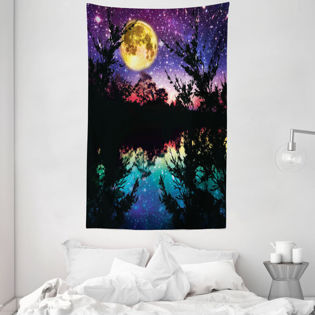 Wandteppich, Night Sky Trees, Modern, Lila Pink und Blau