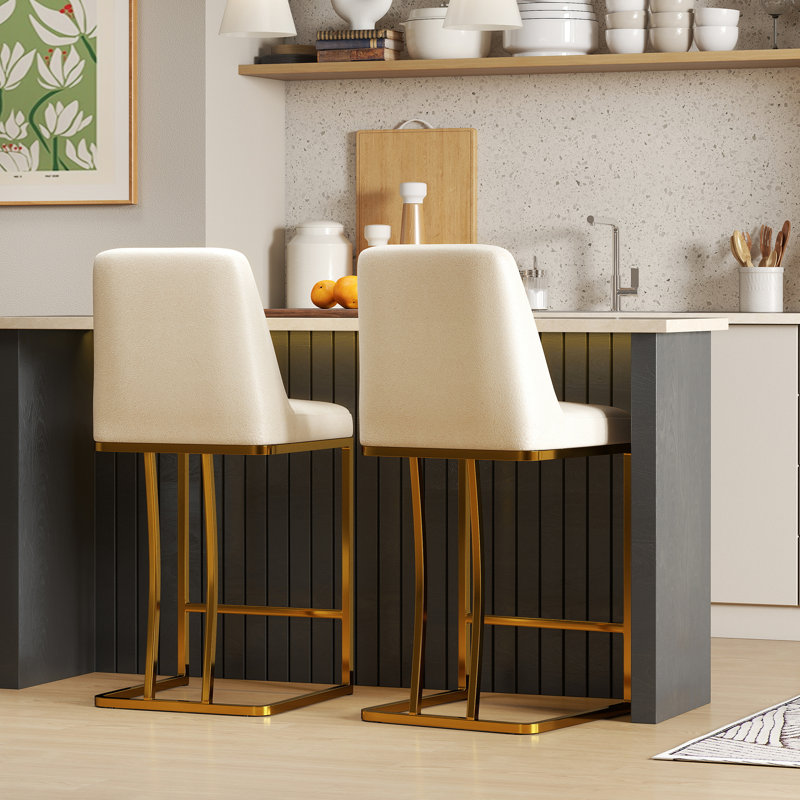Branchville Upholstered Counter Stool with Metal Frame, Beige