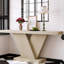 Table d'entrée de 66 po de style moderne Mid-Century, placage en bois massif, délavé en chêne étroit, structure triangulaire, stabilité supérieure, conception artistique, installation rapide et facile, assemblage élevé,
