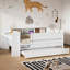 Lit de jour simple avec tiroirs et couchette, rangement pour la tête de lit, tables, tiroirs White Delight, finition pure