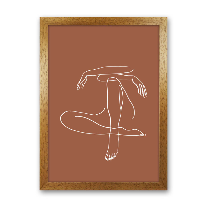Sitting Legs Arms Crossed Terracotta - Print, Oak Frame, 46cm H x 34cm W x 3cm D