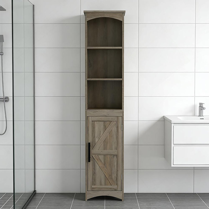 Narrow Cabinet,Tall Slim Bathroom Storage Cabinet, Gray/Oak