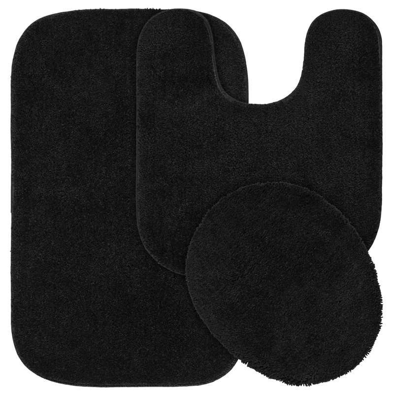 Mccluney 3 Piece Ultra Soft Bath Rug Set with Non-Slip Backing, Black