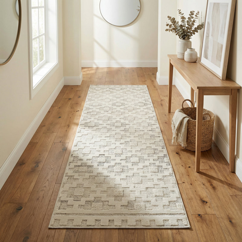 Tapis de couloir intérieur moderne, beige crème., Tapis de couloir 2 pi 3 po x 8 pi