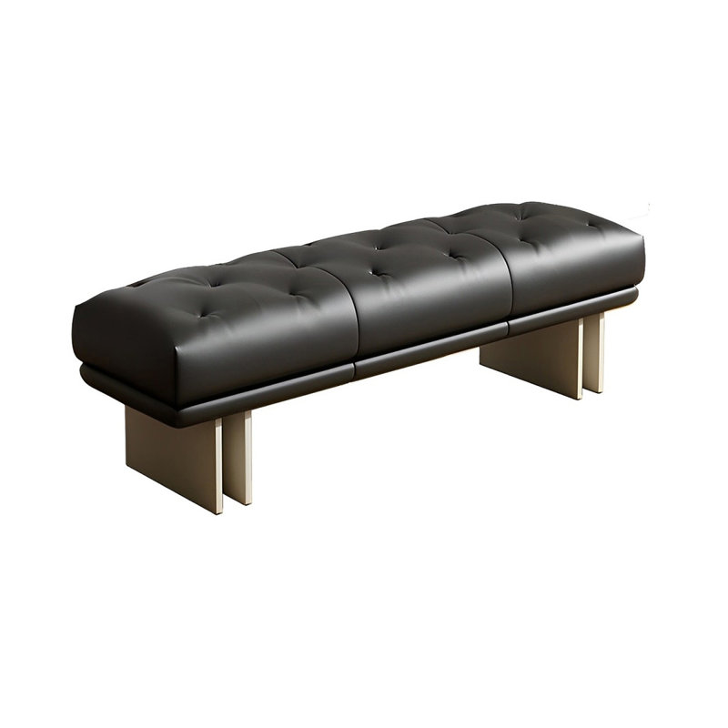 Banc rembourré en cuir Shanique, Noir, H 16,53 po x l 59,05 po x P 19,68 po