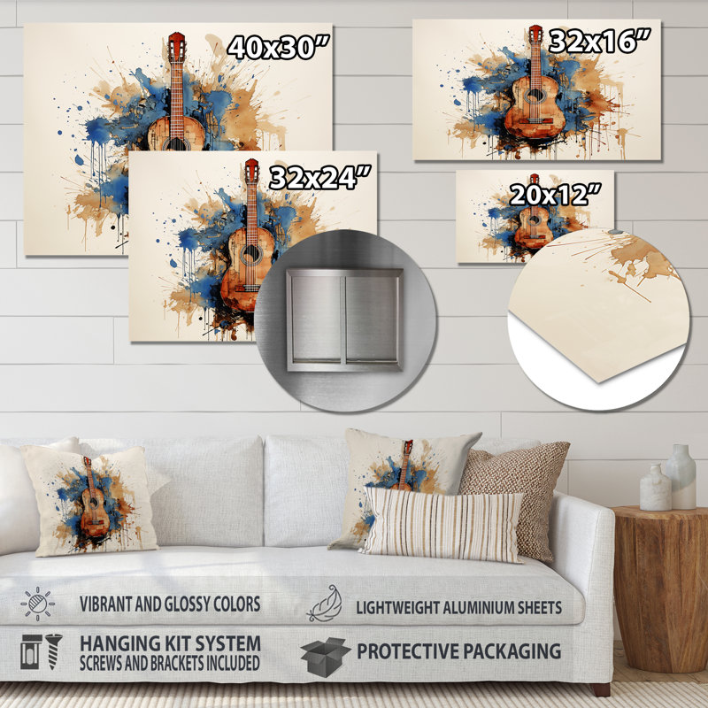 Earthy Brown, guitare, mélodie - musique, art mural en métal, H 24 po x l 32 po x P 1 po