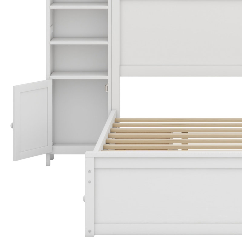 Lit en bois avec armoire tout-en-un, Blanc