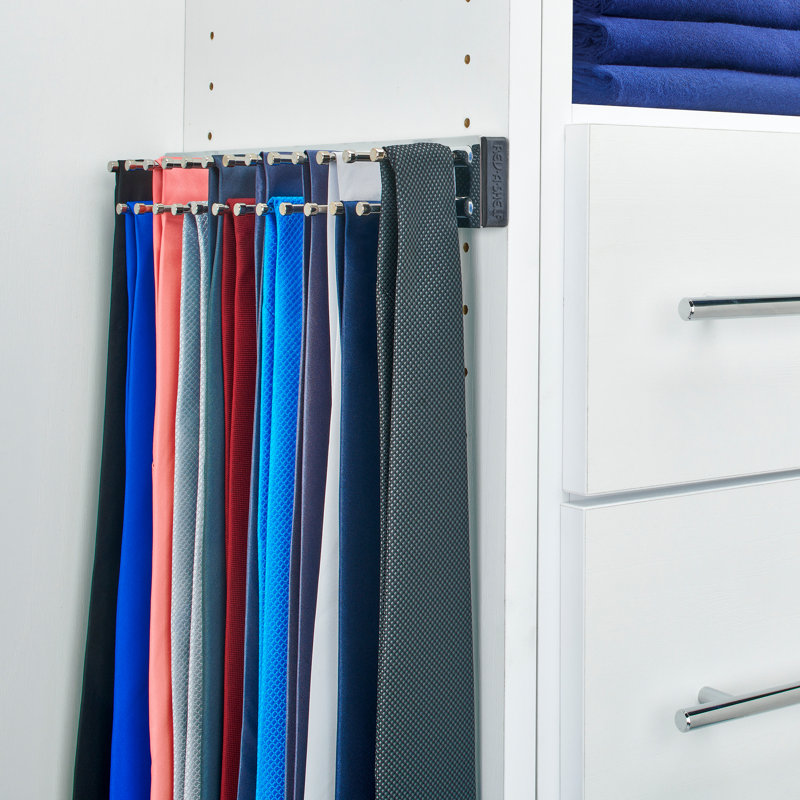 Rev-A-Shelf Sliding Pullout Tie, Belt, and Scarf Organizer Rack for Custom Closet Storage Systems, Chrome, 14 Inch