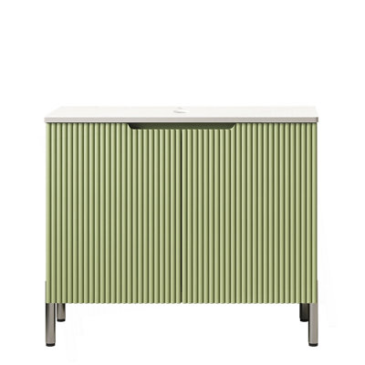 Armoire de comptoir en pierre artificielle blanche autoportante de 30 po avec deux portes, sans bassin, sans robinet et couvercle d'évier