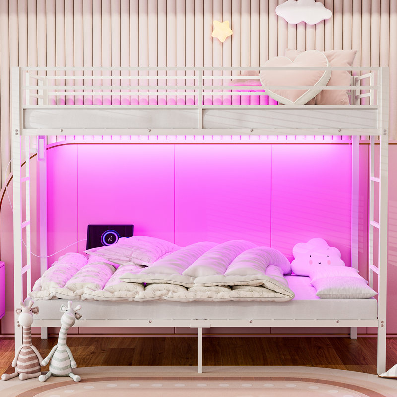 Lit plateforme en métal Alyda, Blanc, Lit superposé simple TG sur simple TG