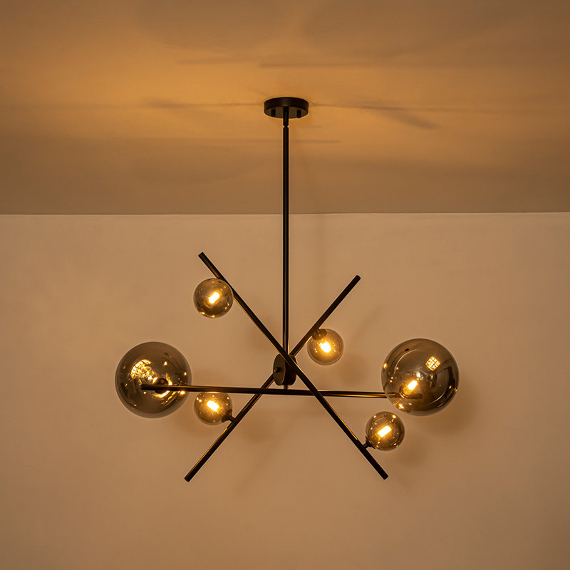 Lustre contemporain spoutnik en verre 6 lumières