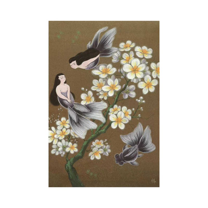 Goldfish Mermaids - Winter Plum Blossoms by Martin Hsu - Painting on Canvas, Wrapped Canvas, 20.32 cm H x 30.48 cm W