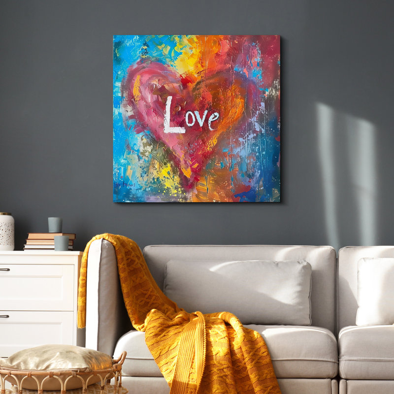 Pop Urban Street Love - Graffiti coloré, chambre à coucher, œuvre d'art, impression sur toile encadrée, Toile tendue