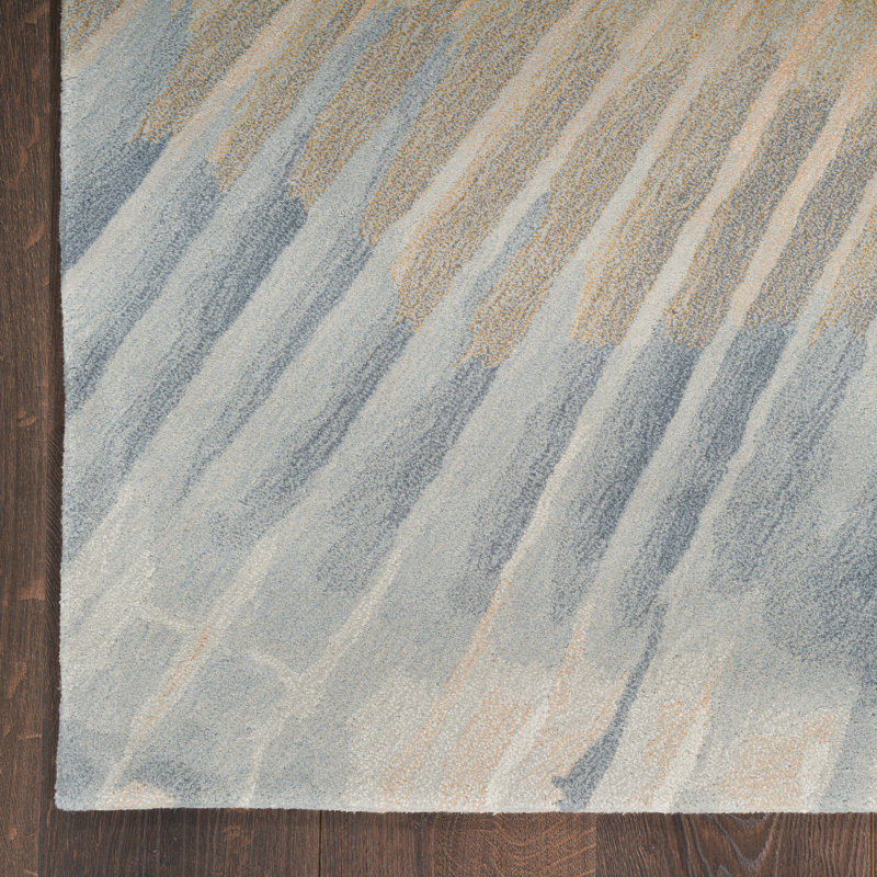 Tapis abstrait abstrait en viscose touffeté à la main beige, Rectangle 7 pi 9 po x 9 pi 9 po