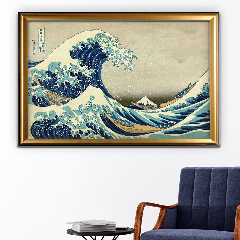 « the great wave » par katsushika hokusai,, reproduction de peinture à l’huile sur toile tendue encadrée