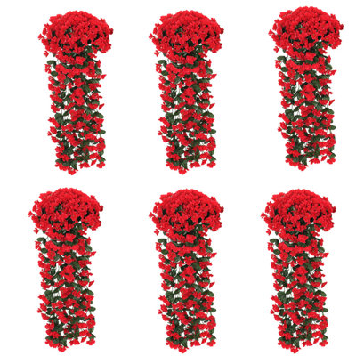 6 PCS fleurs artificielles suspendues, fausses plantes suspendues, vignes violettes résistantes aux rayons UV pour le mur de la maison, le jardin, la décoration intérieure, le printemps, l'été