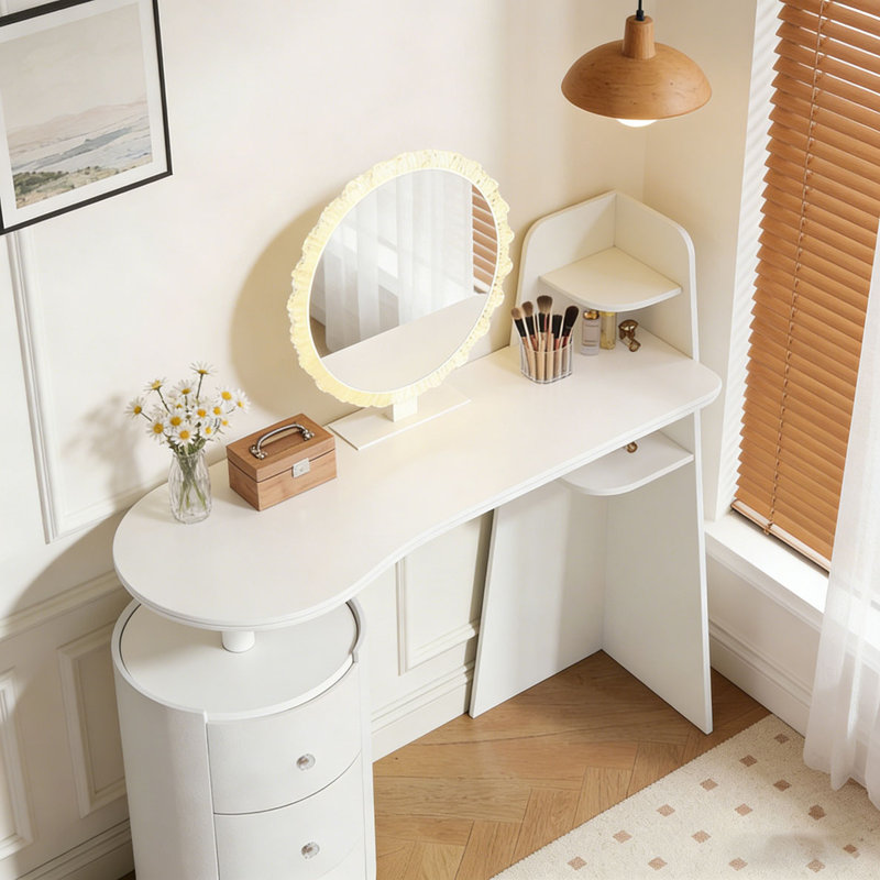 Dressing Table with 3-Color LED Round Mirror