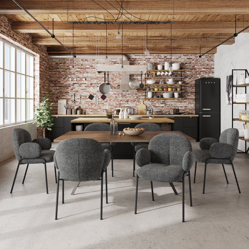 Anston 46cm H Linen Upholstered Metal Armchair, Grey Linen, 6