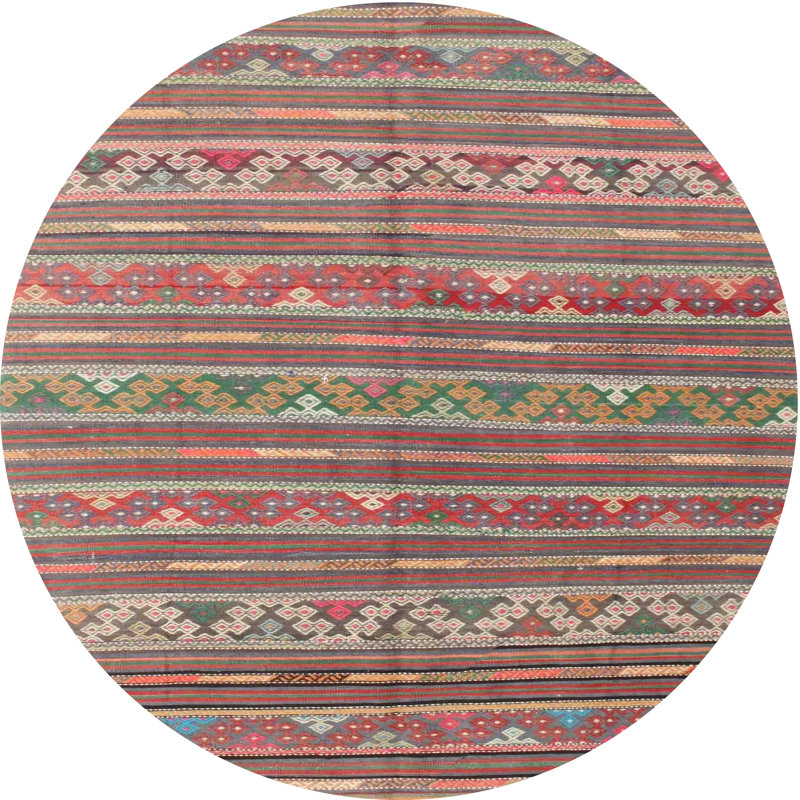 Tapis de zone rouge/vert contemporaine, Rond 5 pi
